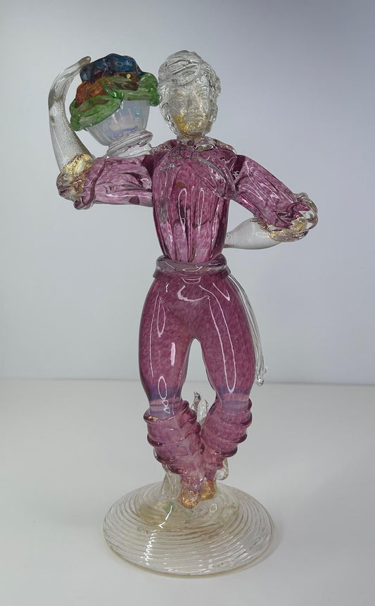 Ercole Barovier & Toso Vintage 1930-1960 Murano Glass Venetian Man Fruit Basquet Basket
