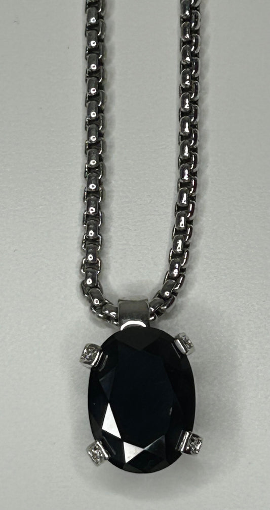 Silver Tone Faux Black Onyx Stone Necklace