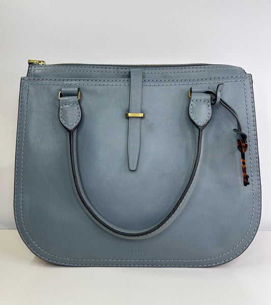 Fossil Ryder Horizon Blue Leather Satchel Handbag with Shoulder Strap