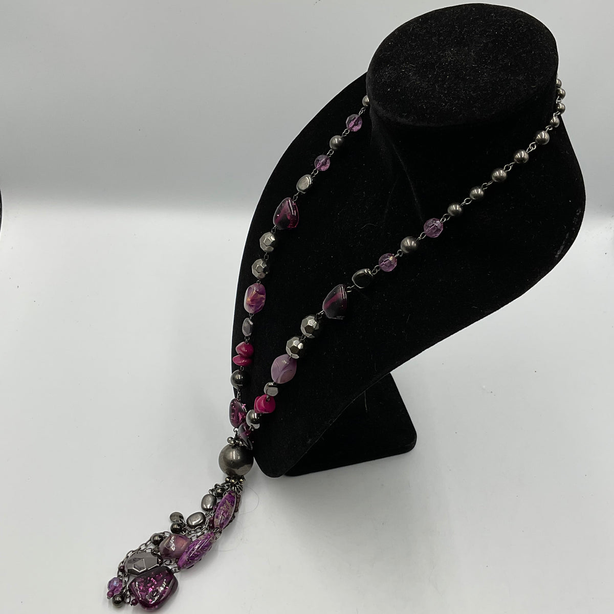 Purple Stone and Bead Chain Necklace
