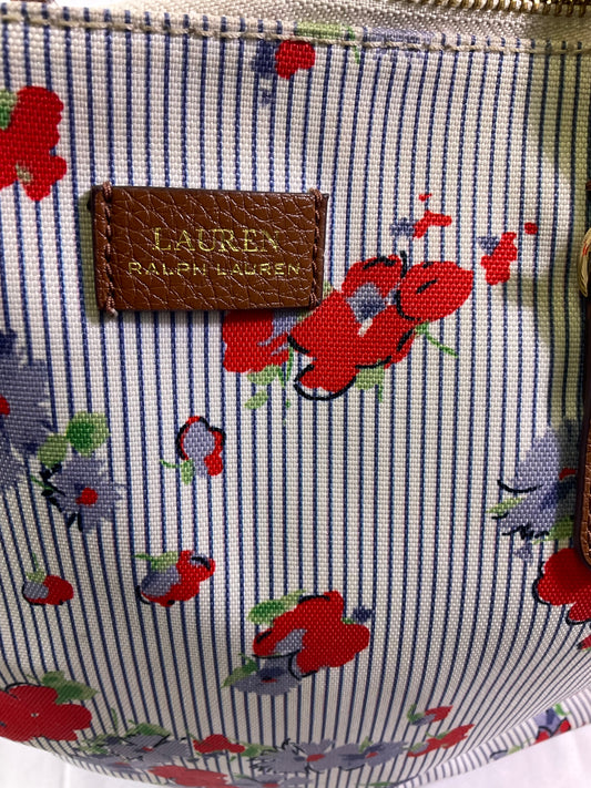 Lauren Ralph Lauren Canvas and Leather Poppy Red Flower Shoulder Bad Tote Handbag