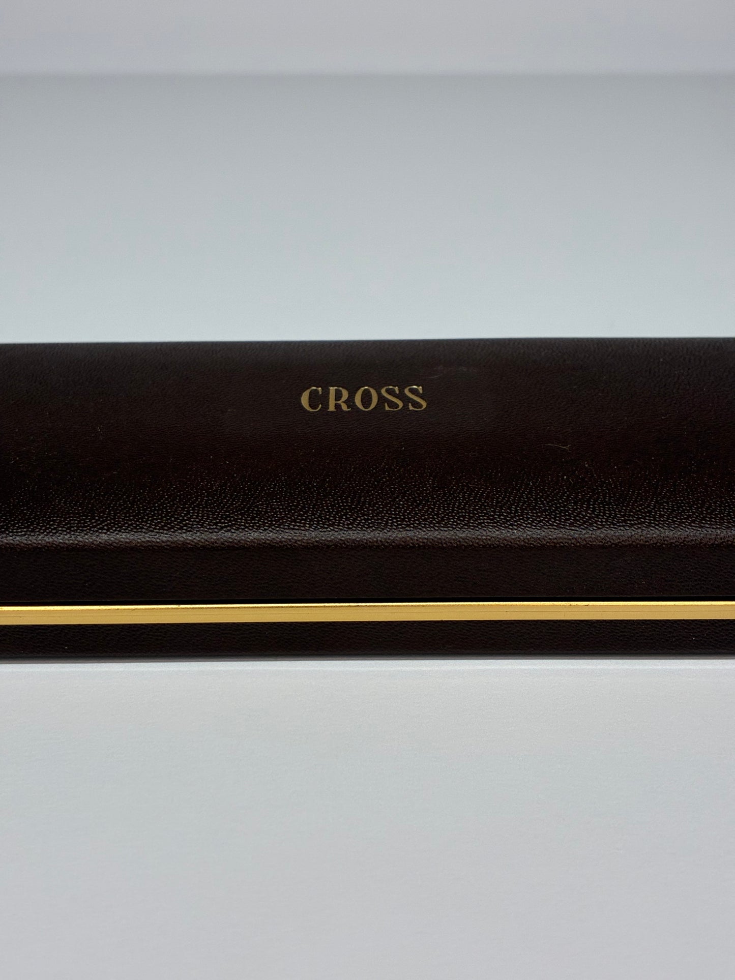 Cross Two-Piece Silvertone Ballpoint Pen Set Blue and Black Ink in Brown Leather Case with Goldtone Trim Lettering