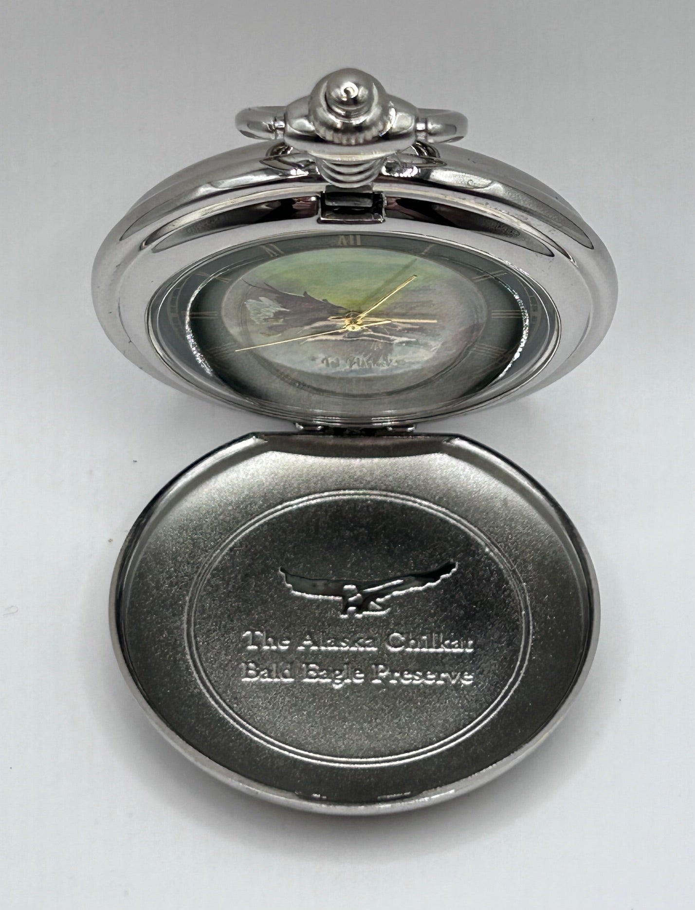 Franklin Mint Collector's Pocket Watch Alaskan Chilkat Bald Eagle Preserve Edition