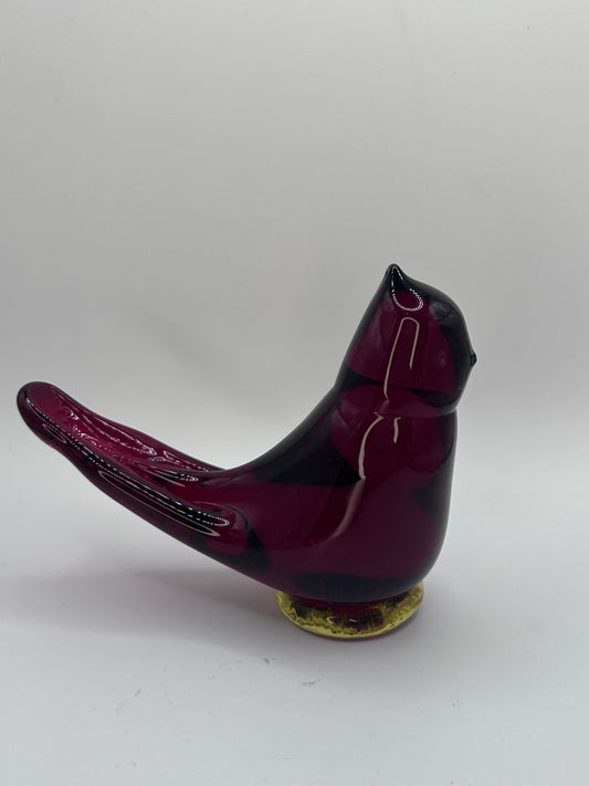 Cardinal of Love Hand-Blown Murano Style Red Glass Yellow Base Art Figurine