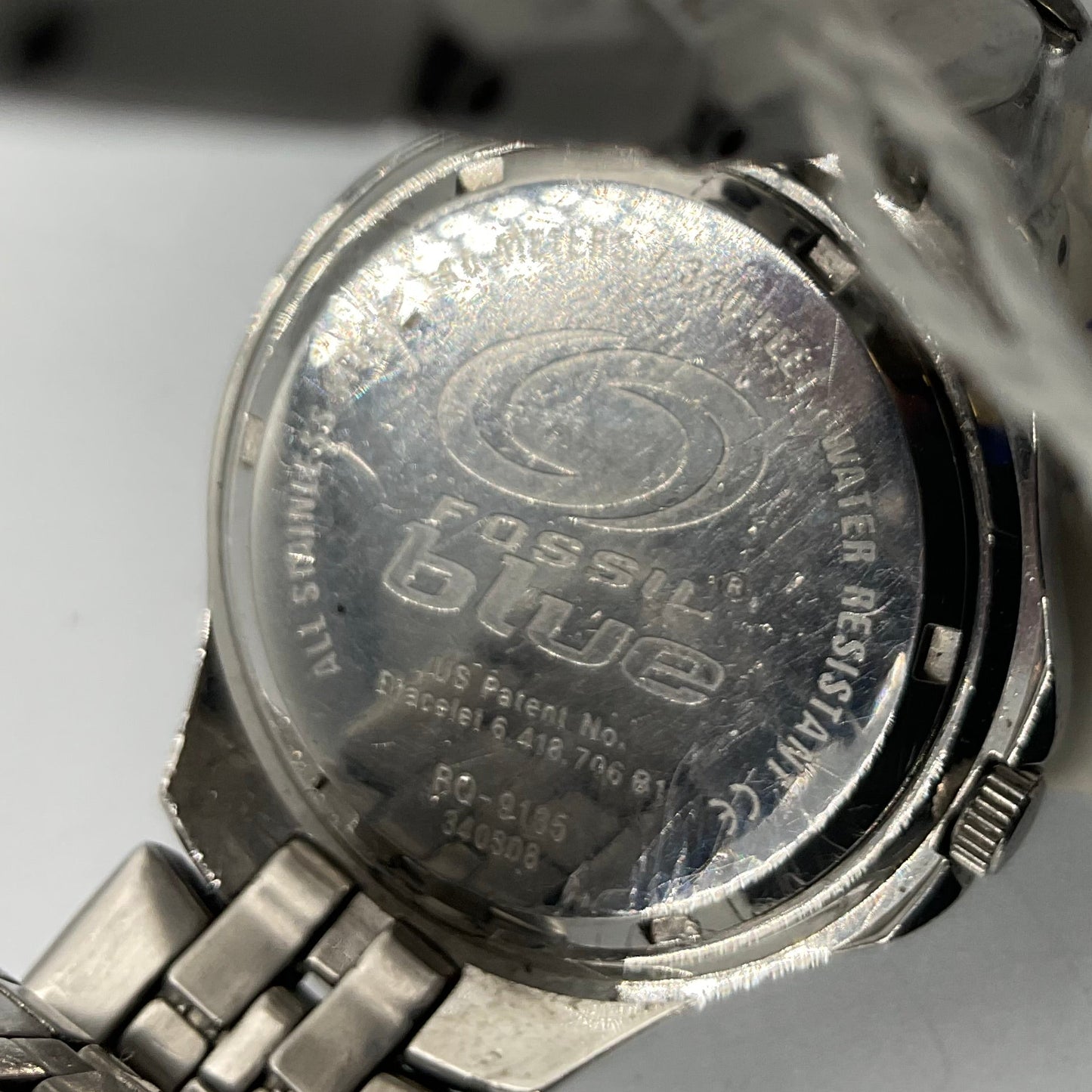 Fossil Blue Quartz BQ-9135 Black Silvertone Men's Watch New Battery Working Condition
