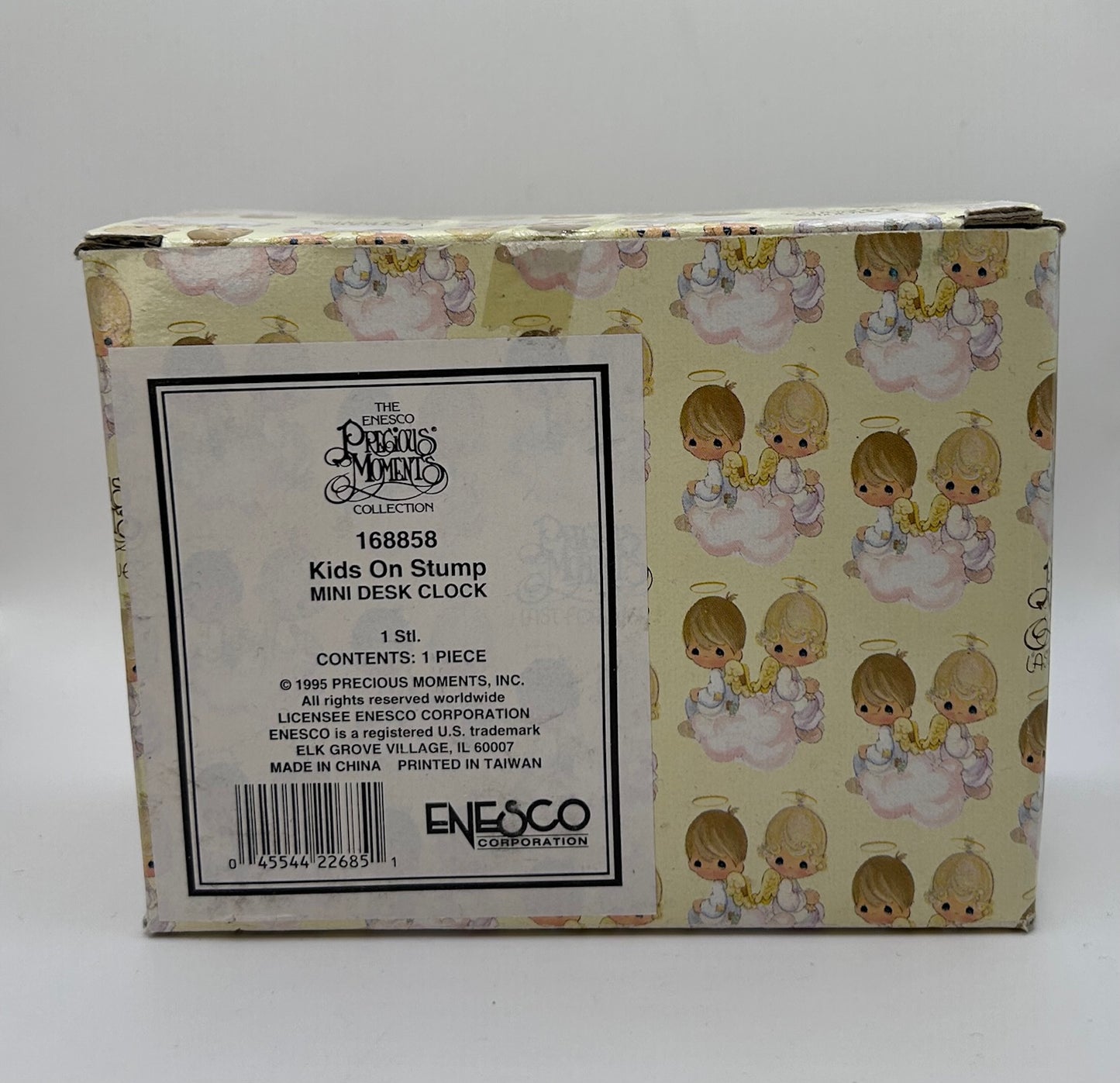 Precious Moments Vintage 1995 Kids on Stump Mini Desk Clock Porcelain Figurine