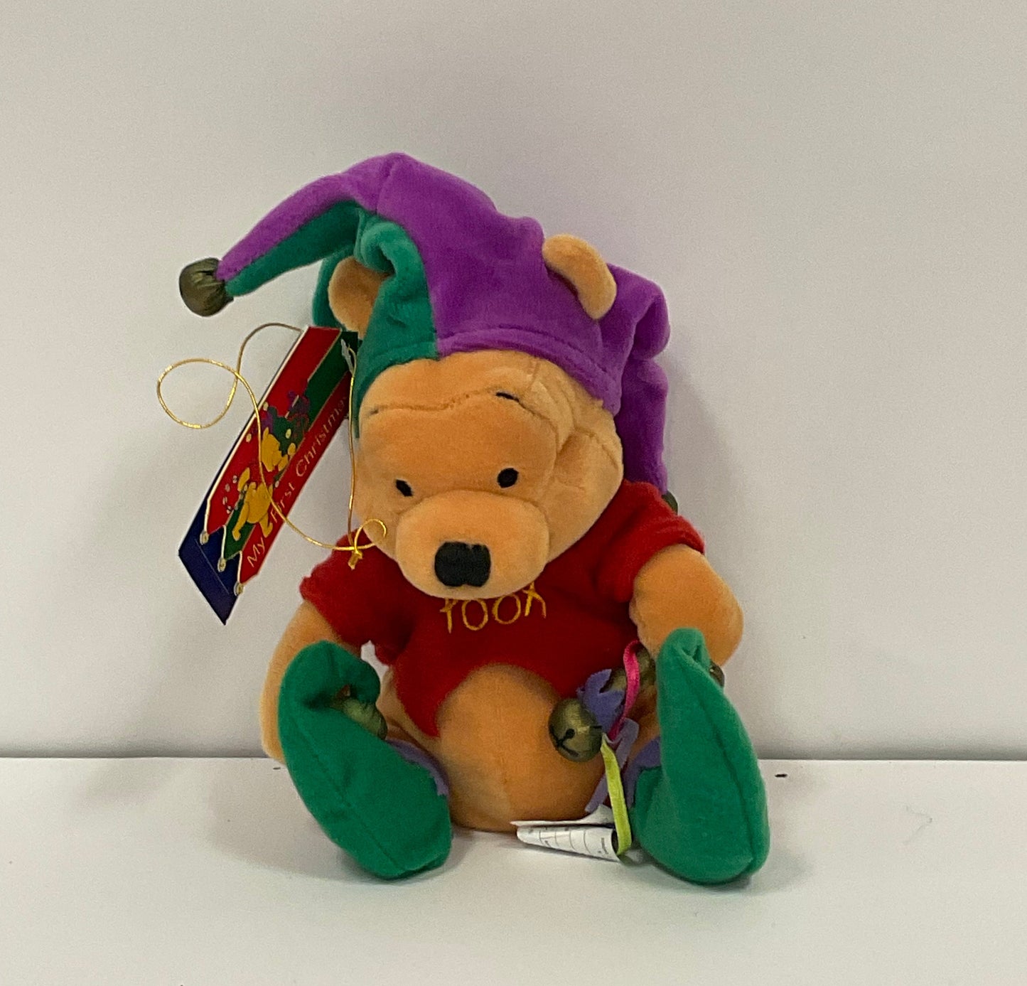 My First Christmas Winnie the Pooh Bear & Friends Vintage Mini Beanbag Beanie Plush Elf Jester Disney Collectible