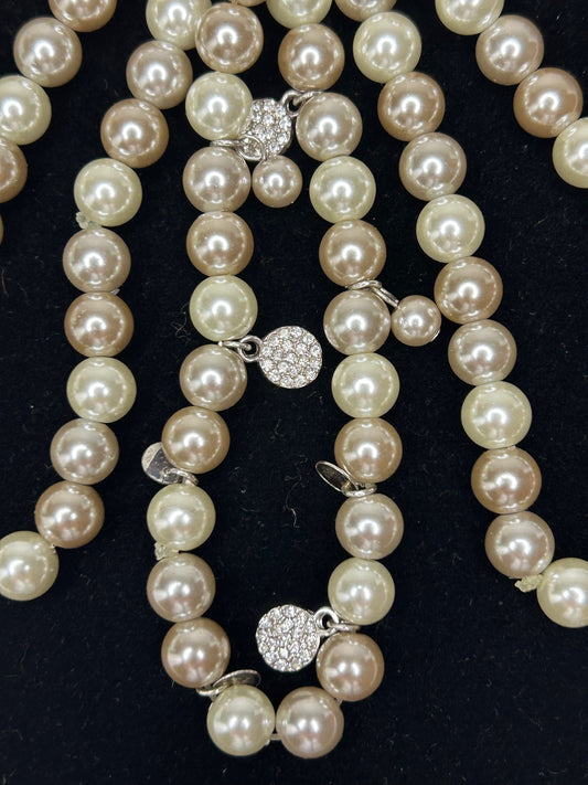 Chaps Faux Pearl Silver Beaded Bracelets (3) with Charms