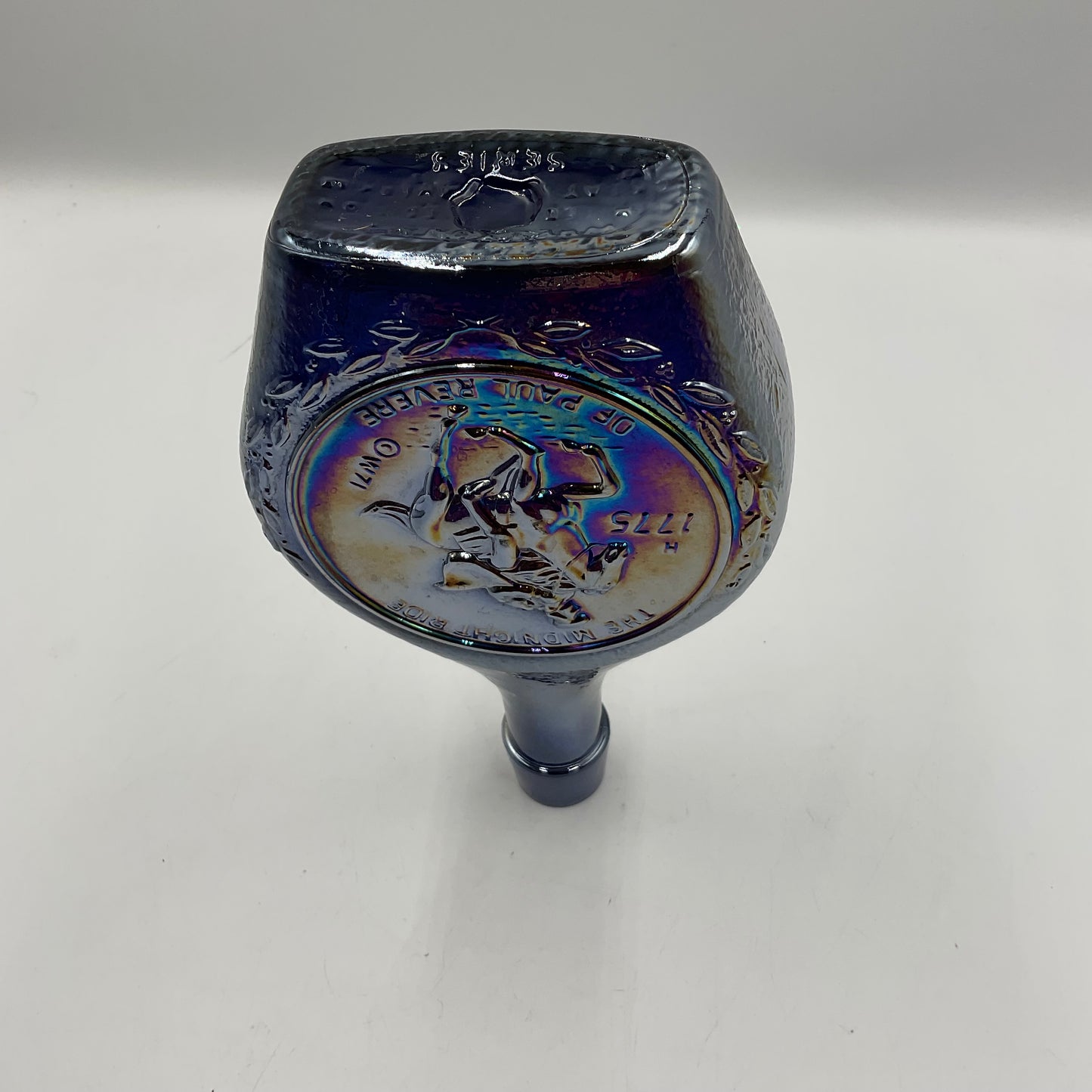 Vintage Wheaton “Great American Series”Blue Iridescent Carnival Glass Bottle