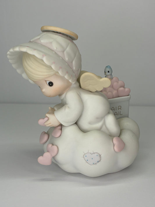 Precious Moments Vintage 1987 Sending You My Love Hand Painted Porcelain Collectible Figurine with Original Box