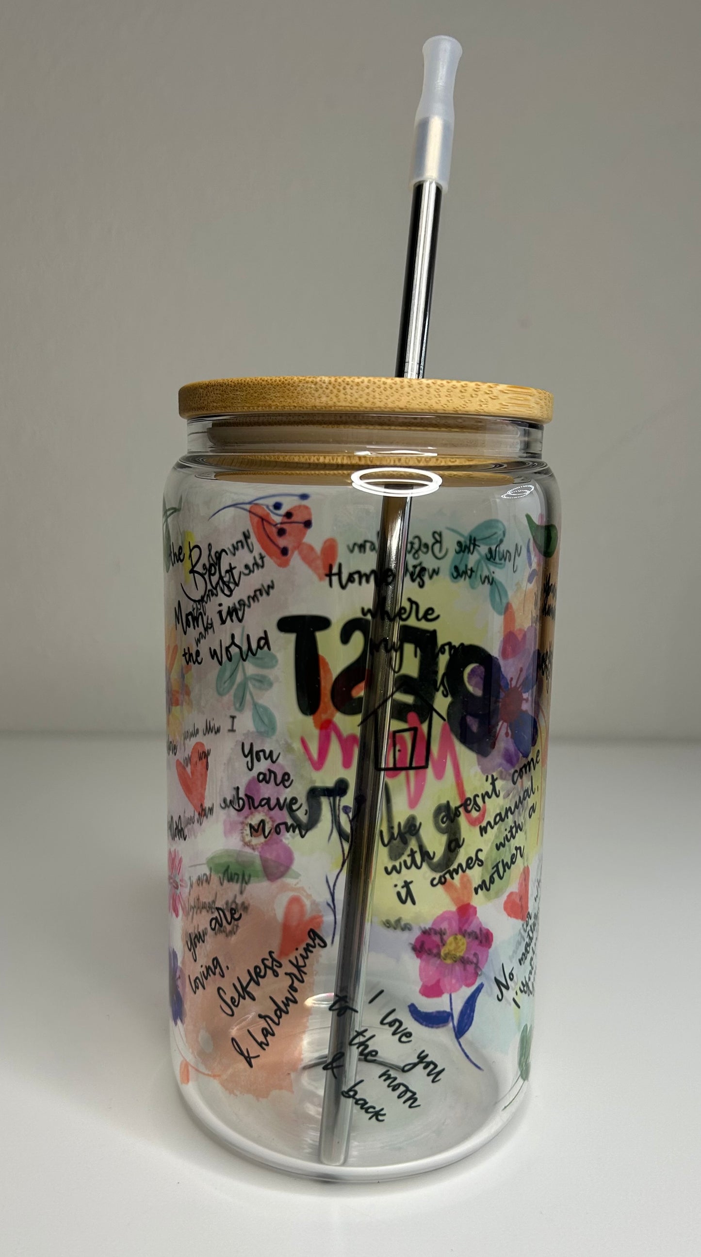 Best Mom Ever Covered Drinking Glass Jar with Straw