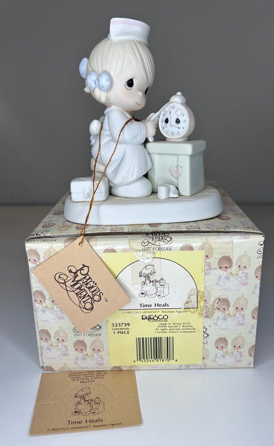 Precious Moments Time Heals Vintage 1990 Hand Painted Porcelain Figurine Original Box Mint