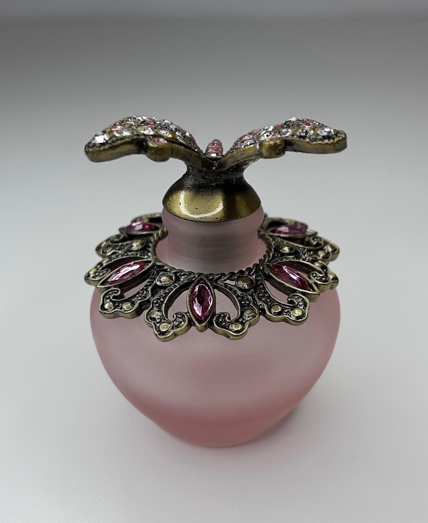 Butterfly Inspired Perfume Bottle Frosted Glass Pink Crystal Jeweled Bottle with Stopper