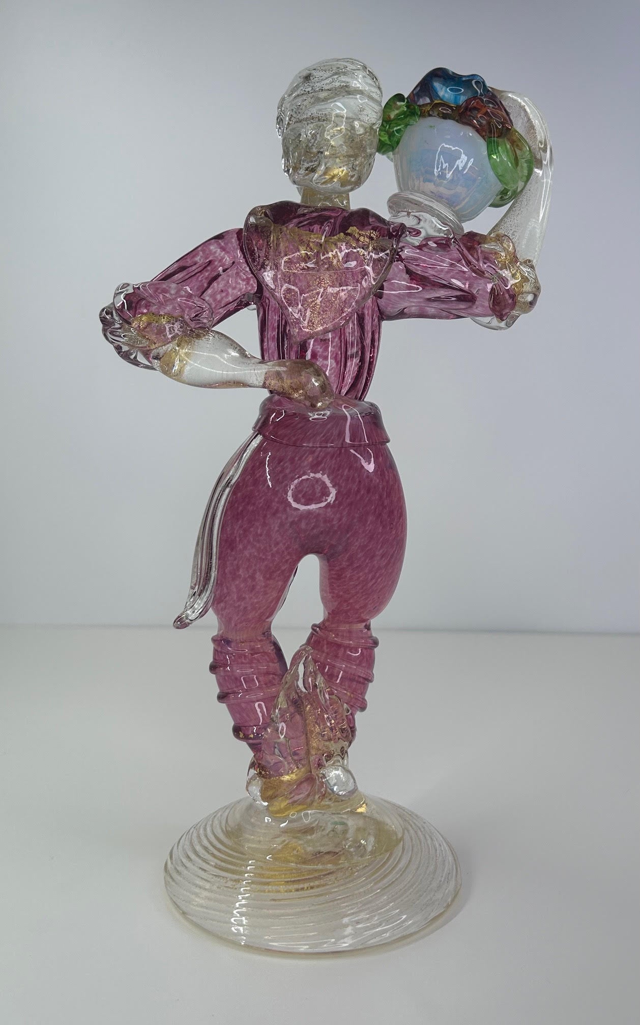 Ercole Barovier & Toso Vintage 1930-1960 Murano Glass Venetian Man Fruit Basquet Basket