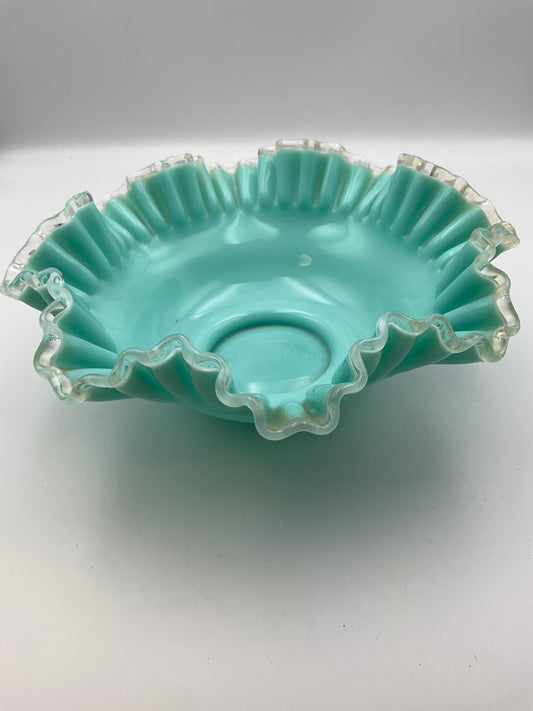 Vintage 1950s Fenton Silver Crest Teal Bowl