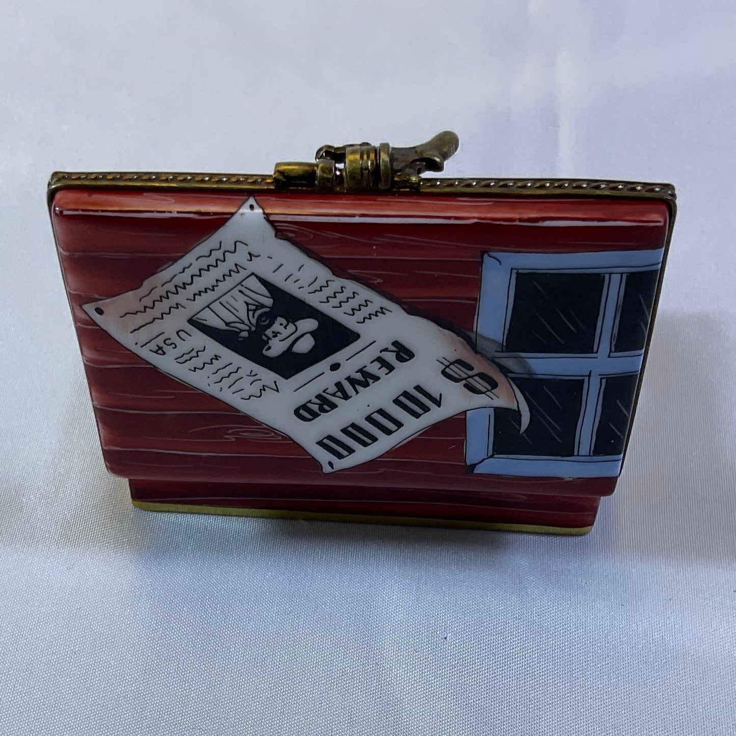 Peint Main Limoges France Marque Deposee Signed PV Hand Painted Wanted Poster Box Mini Removable Revolver