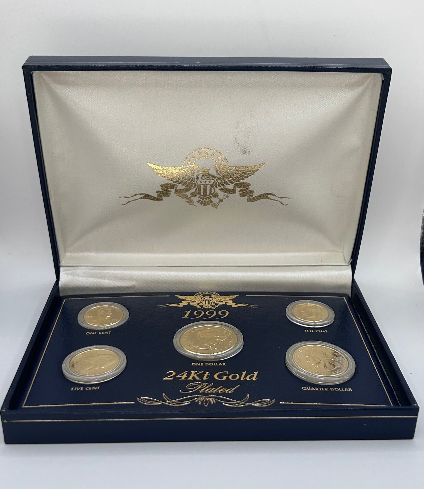 1999 24kt Gold Plated 5 Coin Uncirculated US Mint Proof Set Commemorative Gallery with Display Box