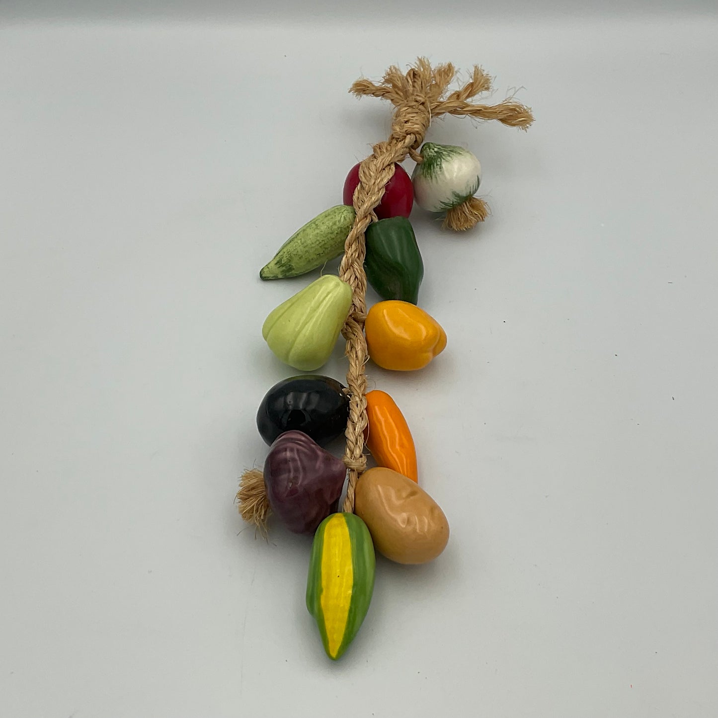 Pair Ceramic Fruit Vegetable on Jute Braid