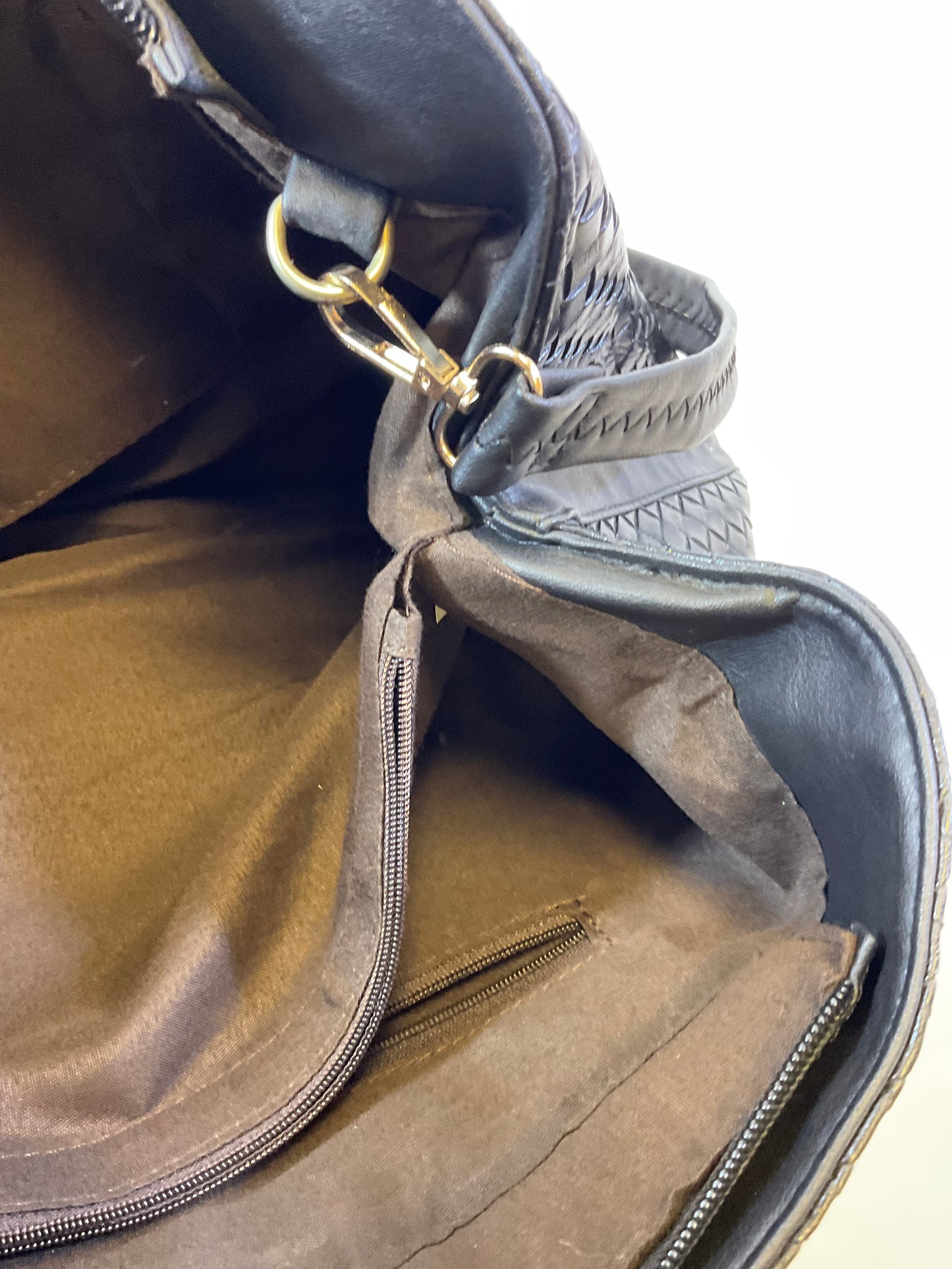 Michael Kors Large Black Leather Cross Weave Satchel Tote Handbag