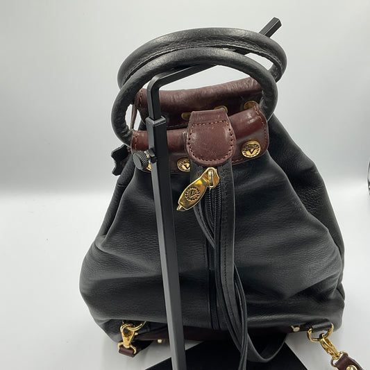 Vintage Valentina Italian Leather Convertible Sling Backpack Purse Black