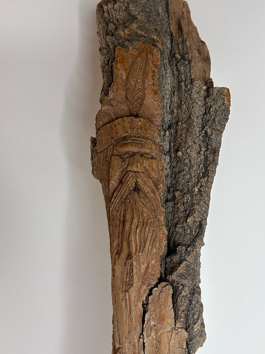 Hand Carved Natural Wood Bearded Man Portrait
