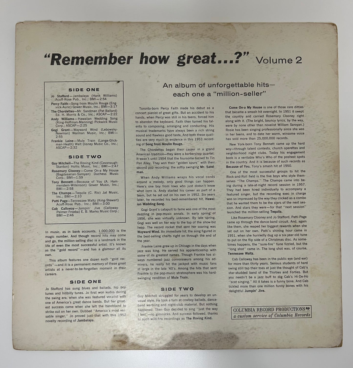 Vinyl Record  "Remember How Great...?" Vol. 2 Vtg 1962