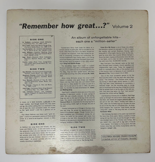Vinyl Record  "Remember How Great...?" Vol. 2 Vtg 1962