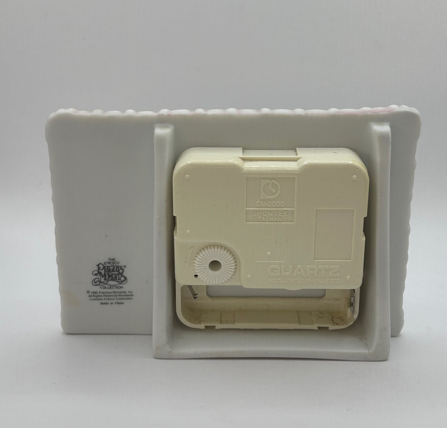 Precious Moments Vintage 1995 Kids on Stump Mini Desk Clock Porcelain Figurine