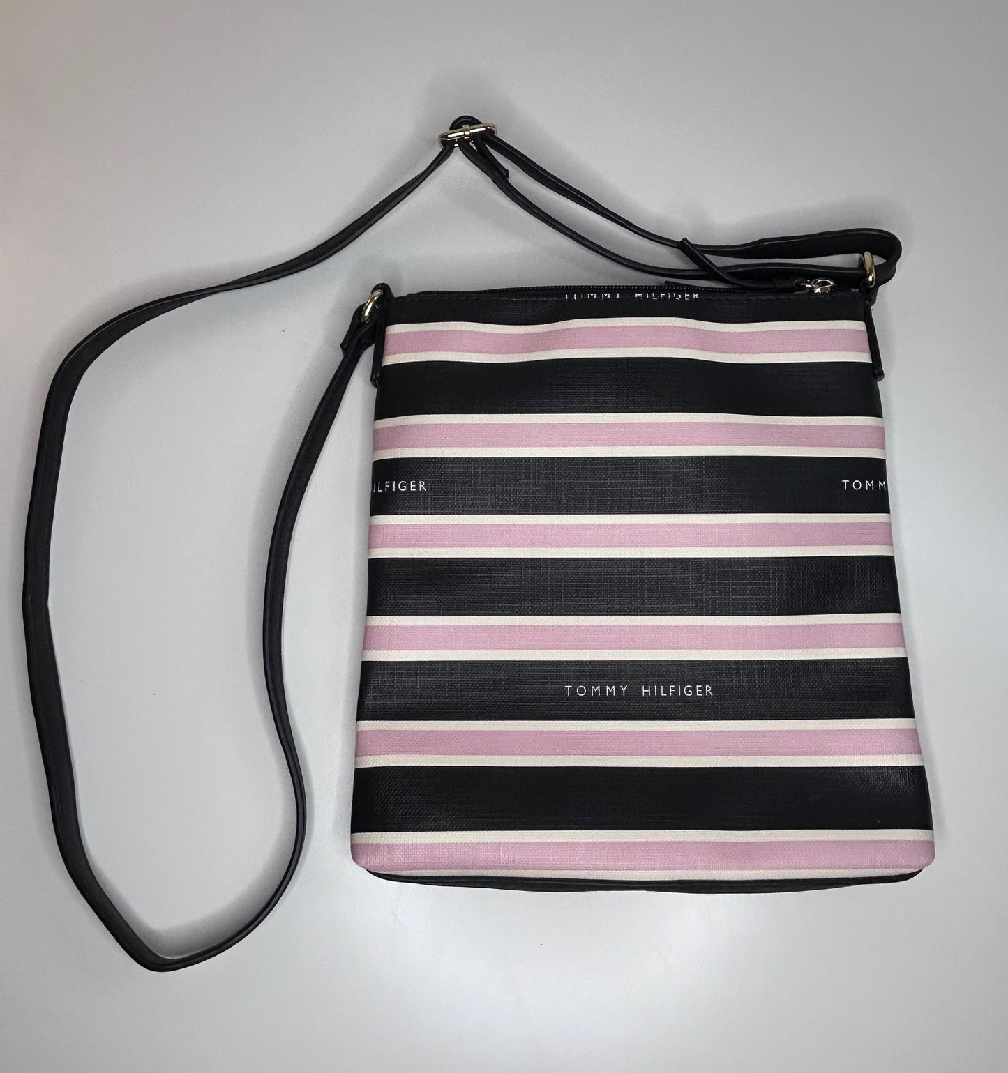 Tommy Hilfiger Classic Pink Striped Crossbody Purse 9" x 8"