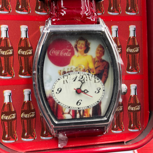 Coca-Cola Wristwatch Refrigerator Shaped Tin Original Box New Battery