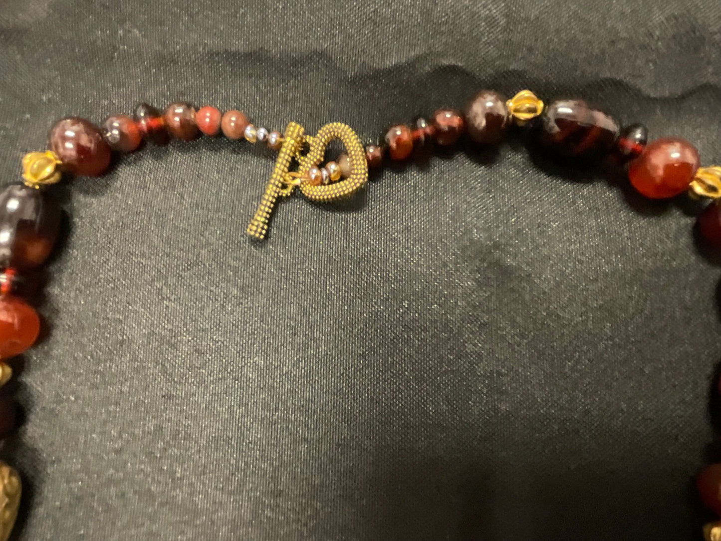 Mixed Bead Earthtone Goldtone Accents Necklace