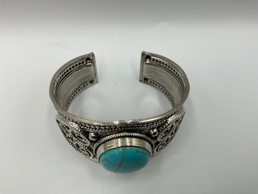 Cuff Bracelet Blue Turquoise Stone Set In Silver