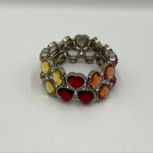 Silver Toned Bracelet With Colored Heart Shaped Stones