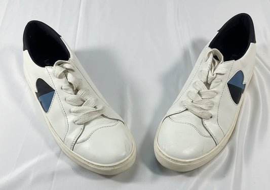 Kate Spade Fez White Black Light Dark Navy Blue Big Logo Leather Women's Sneakers Size 8.5B