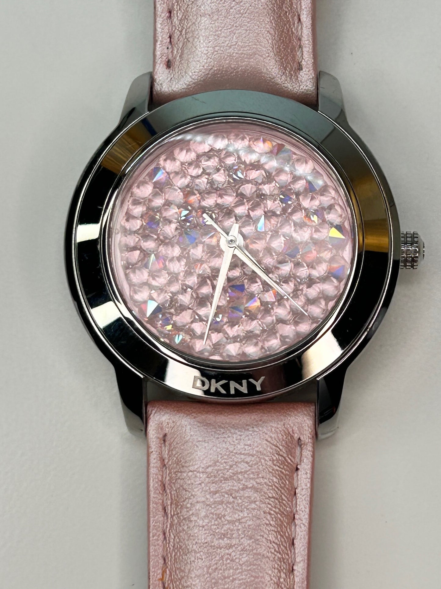 DKNY Pink Crystal Face Leather Band Water-Resistant Women's Watch