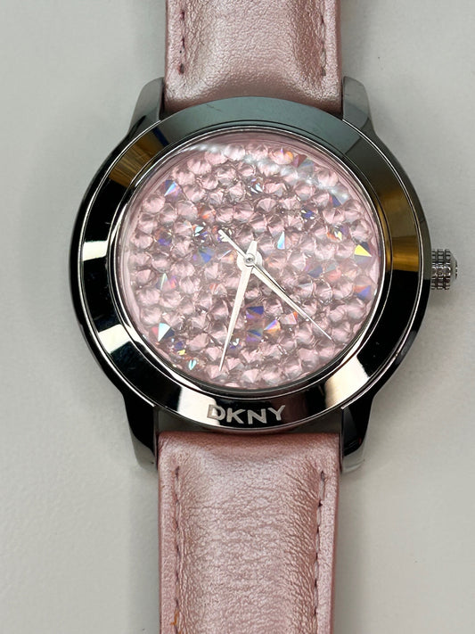 DKNY Pink Crystal Face Leather Band Water-Resistant Women's Watch