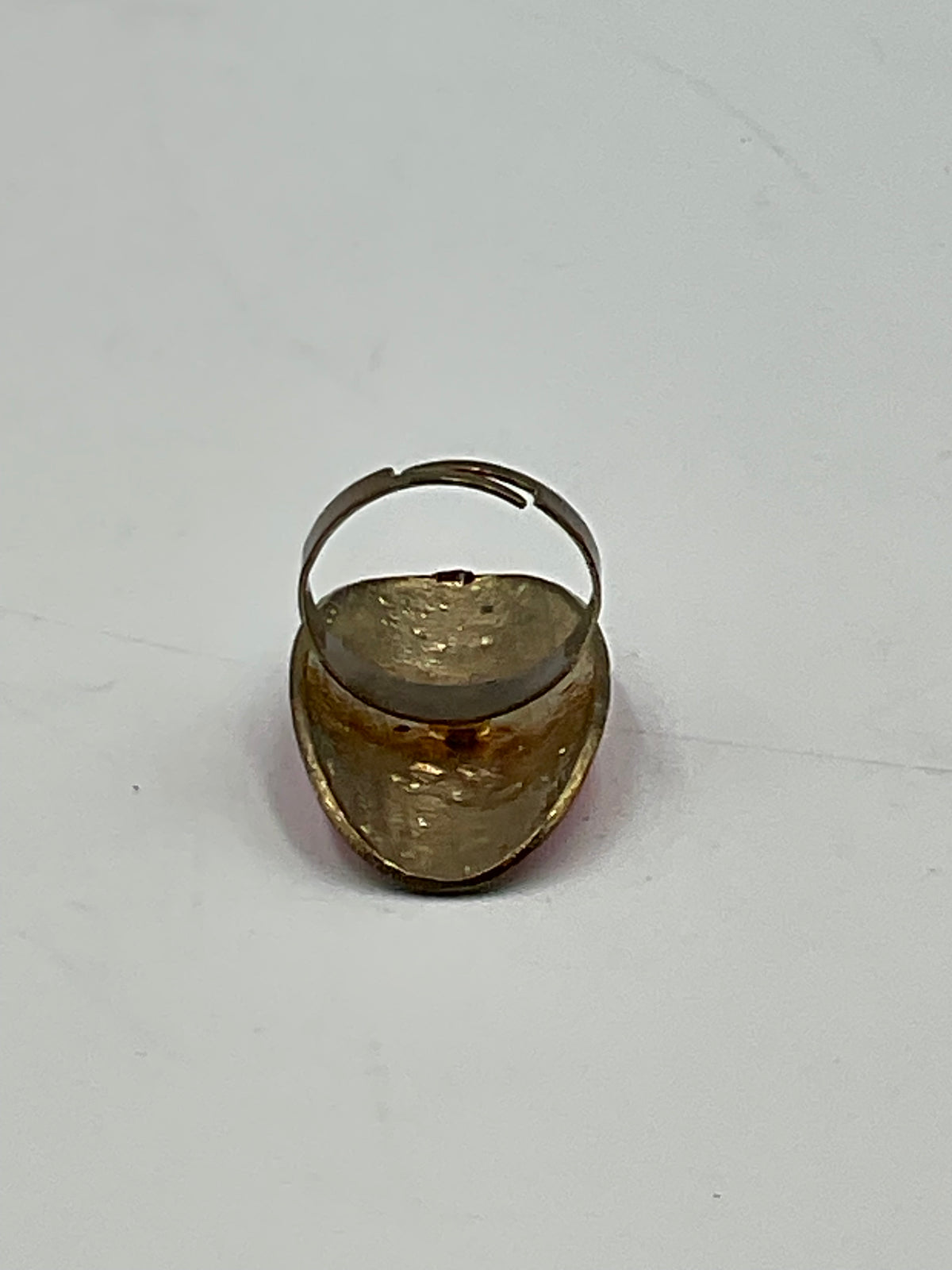 Vintage Gold Tone Adjustable Ring Large Oval Red Stone Statement Jewelry