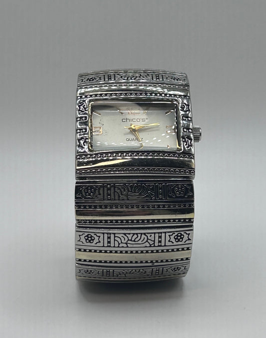 Chicos Women’s Watch Silvertone Cuff Bracelet Style Quartz Japan Movement