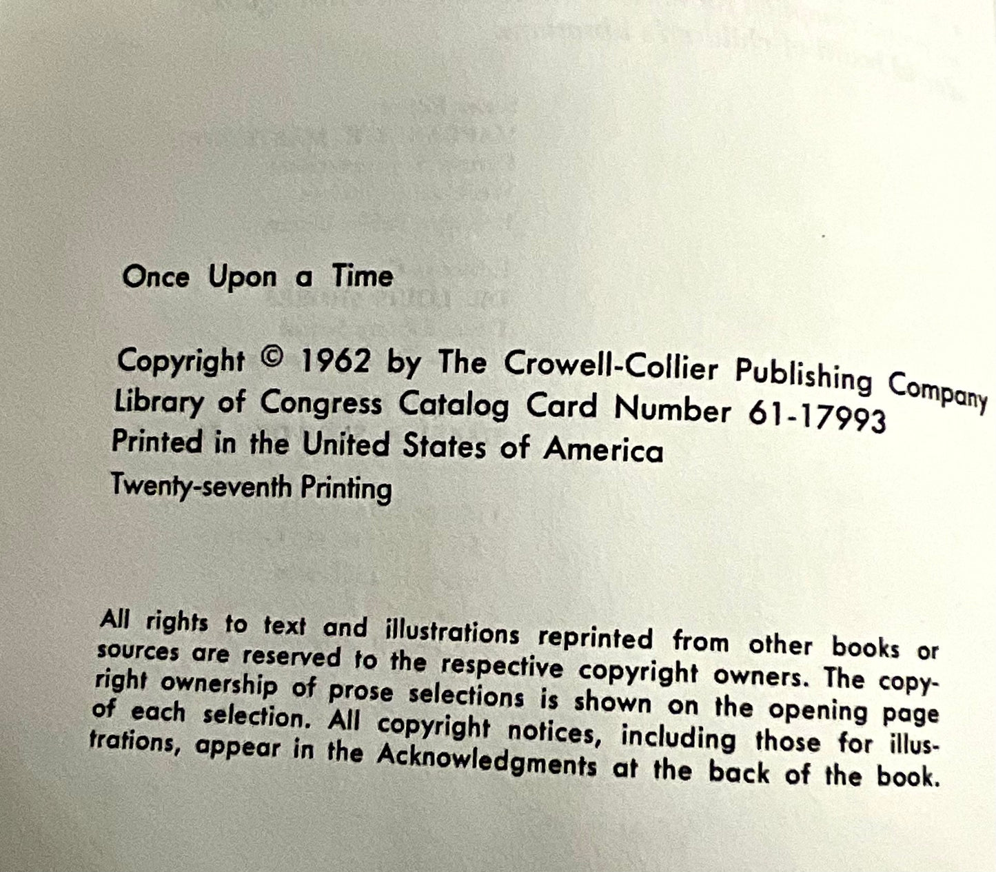 Once Upon A Time Collier's Junior Classics Series #2 Vintage 1962 Hardcover Book