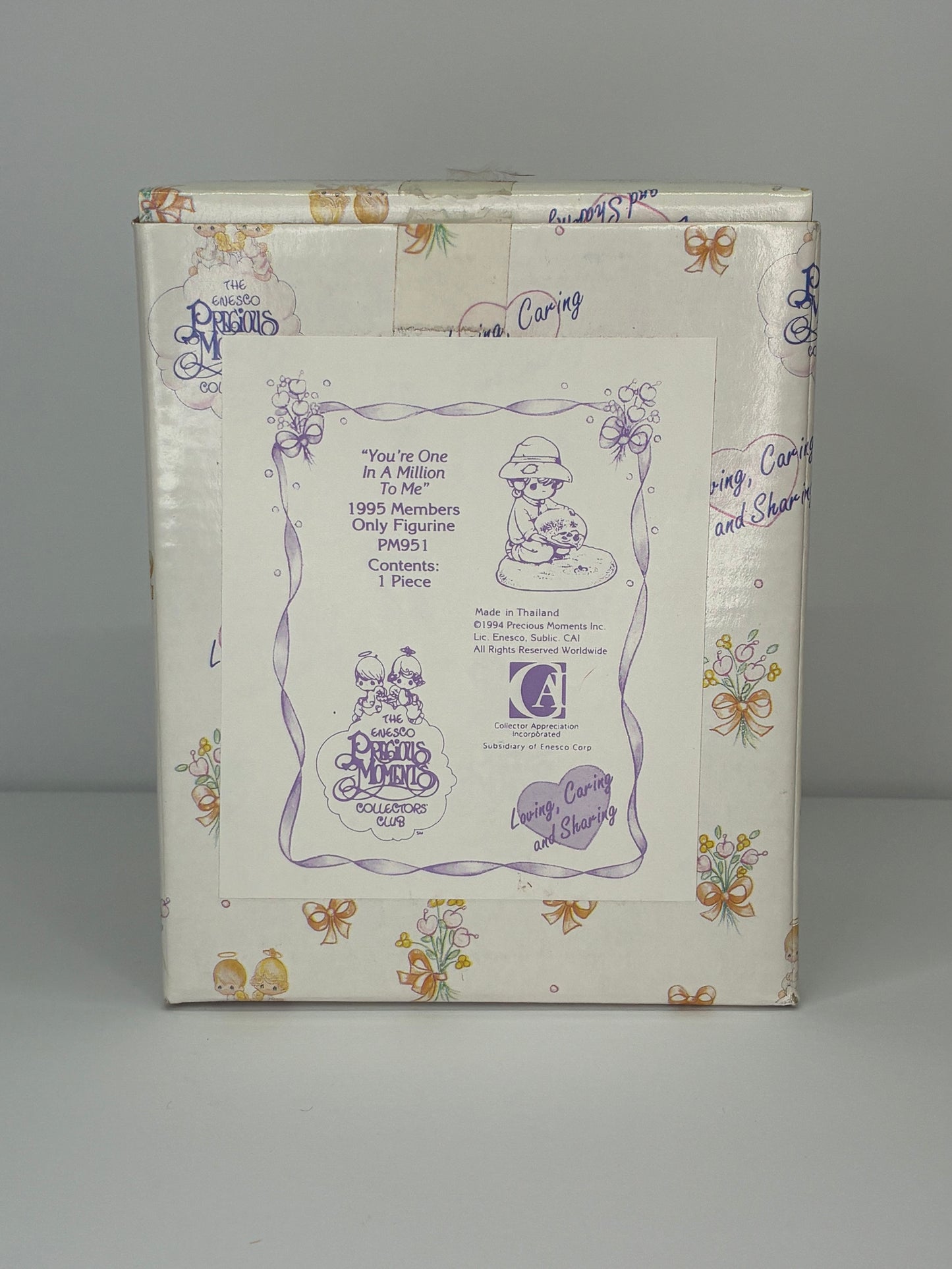 Precious Moments Vintage 1994 1995 Members Only Figurine "You're One in a Million to Me" Hand Painted Porcelain Collectible Figurine Original Box