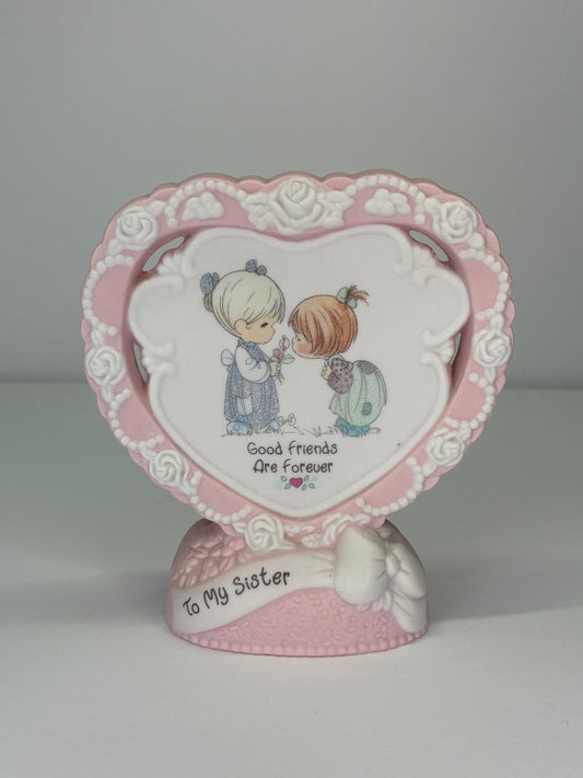 Precious Moments Vintage 1995 For My Sister Heart Shaped Plaque Girl Smelling Flower
