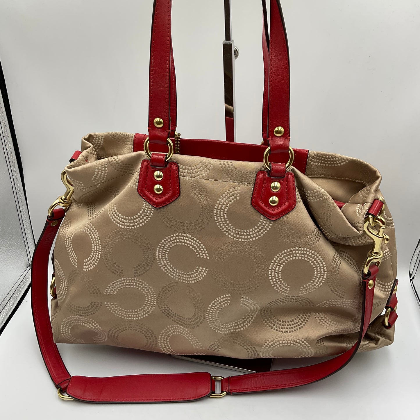 Coach Ashley Dotted Cherry Red and Beige Handbag