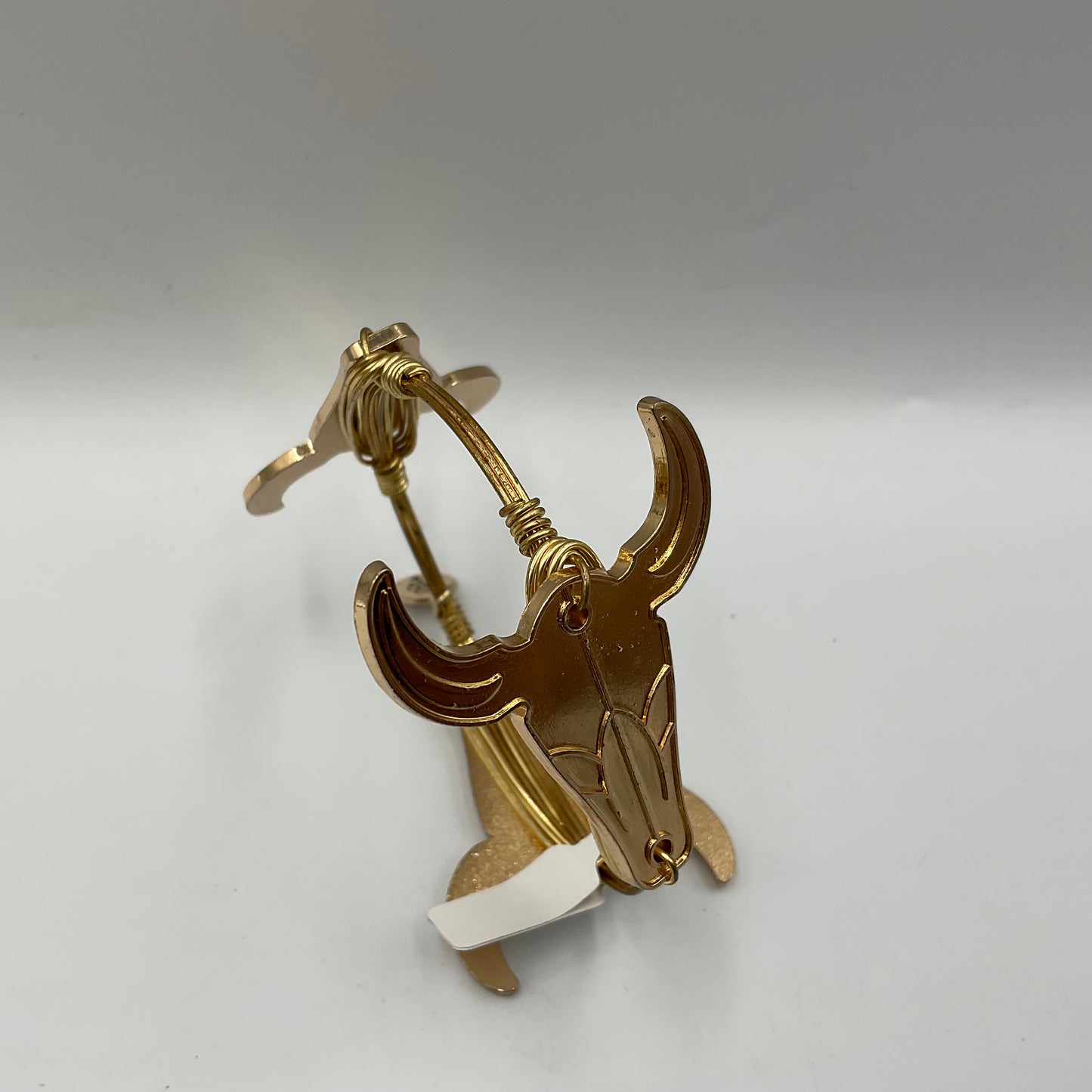 Gold Plated Wire Cuff Bracelet Steer Skull