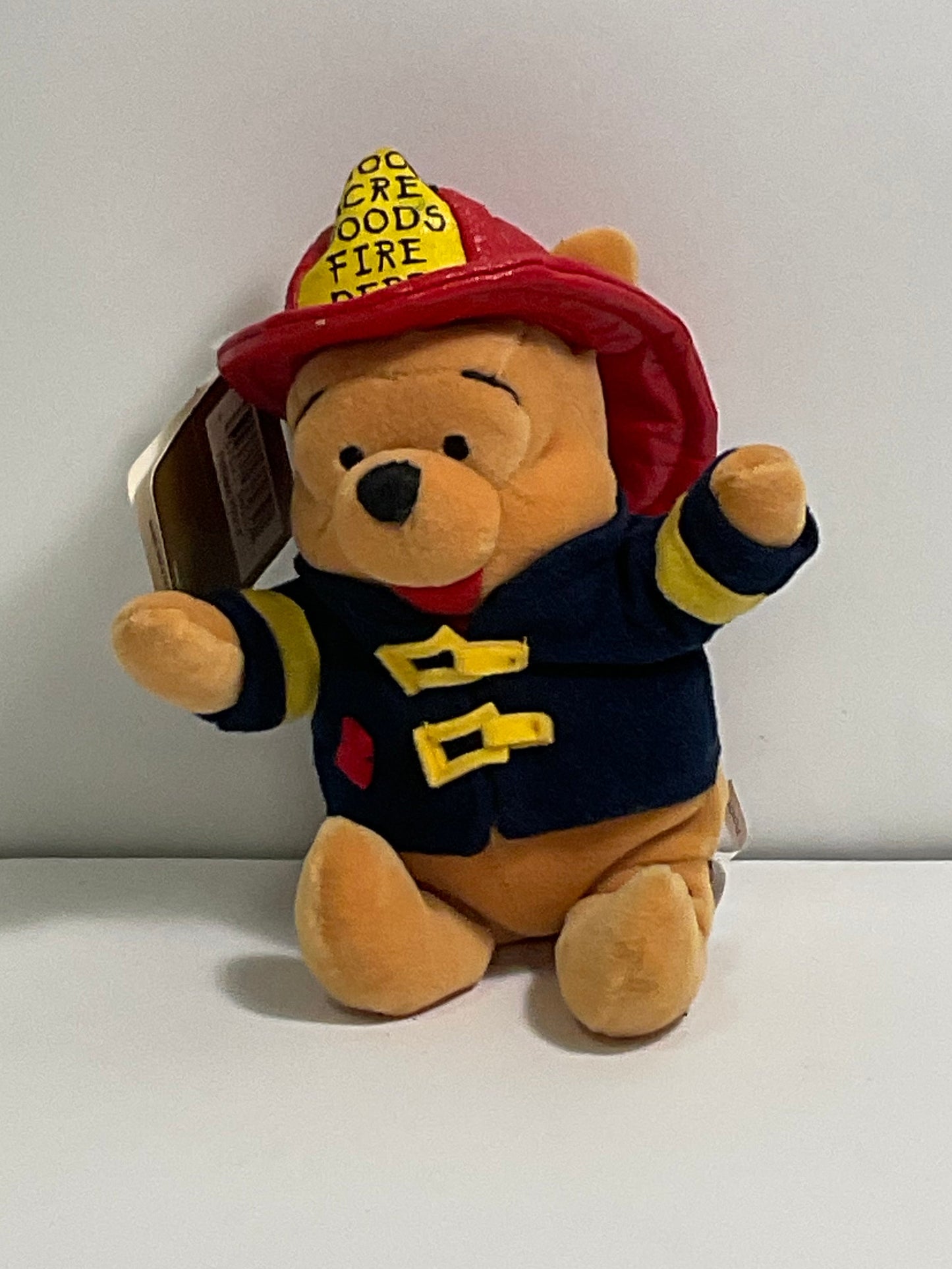 Firefighter Fireman Winnie the Pooh Bear Vintage Mini Beanbag Beanie Plush Disney Store Collectible