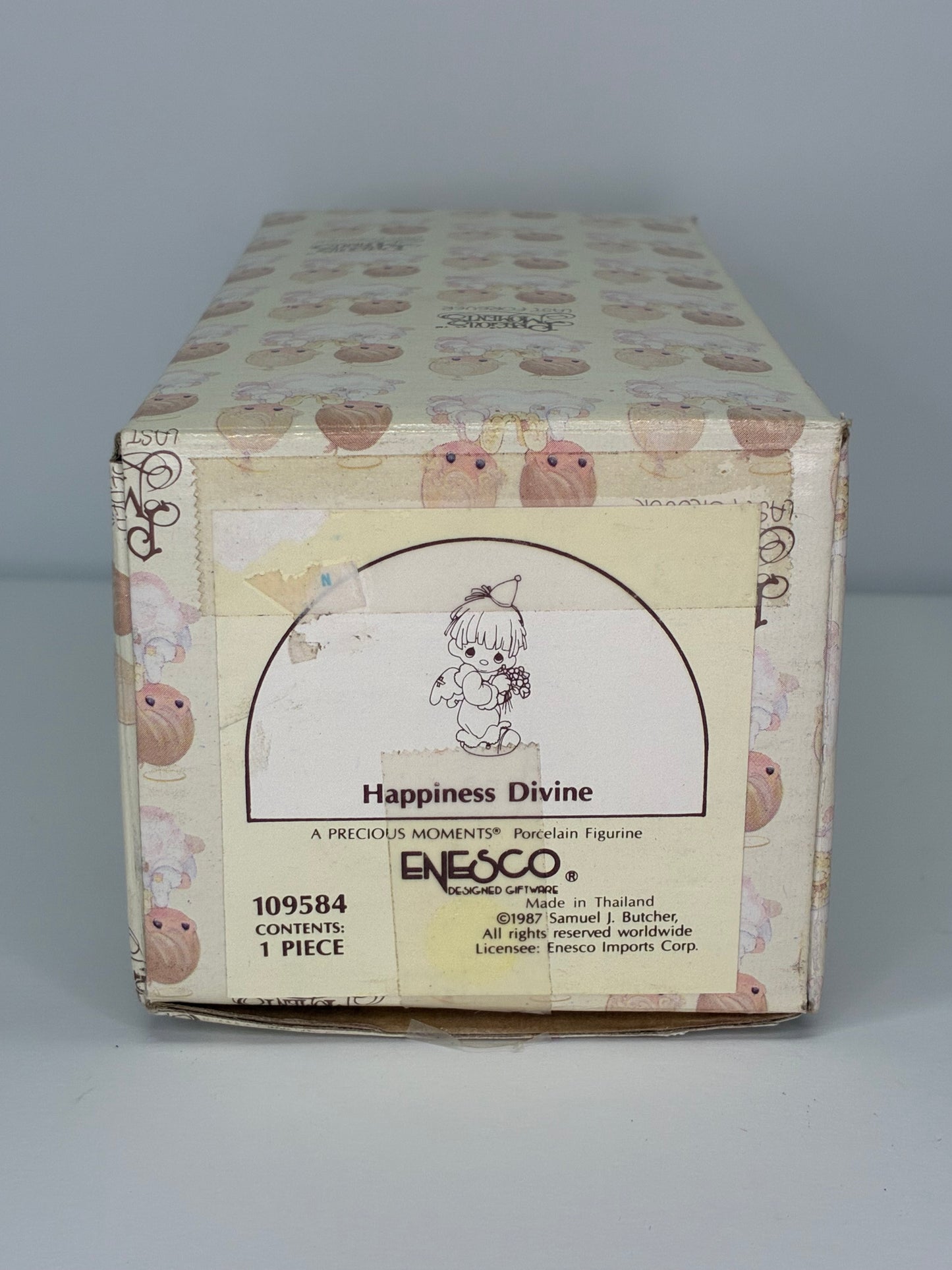 Precious Moments Vintage 1987 Happiness Divine Hand Painted Porcelain Collectible Figurine Original Box Mint