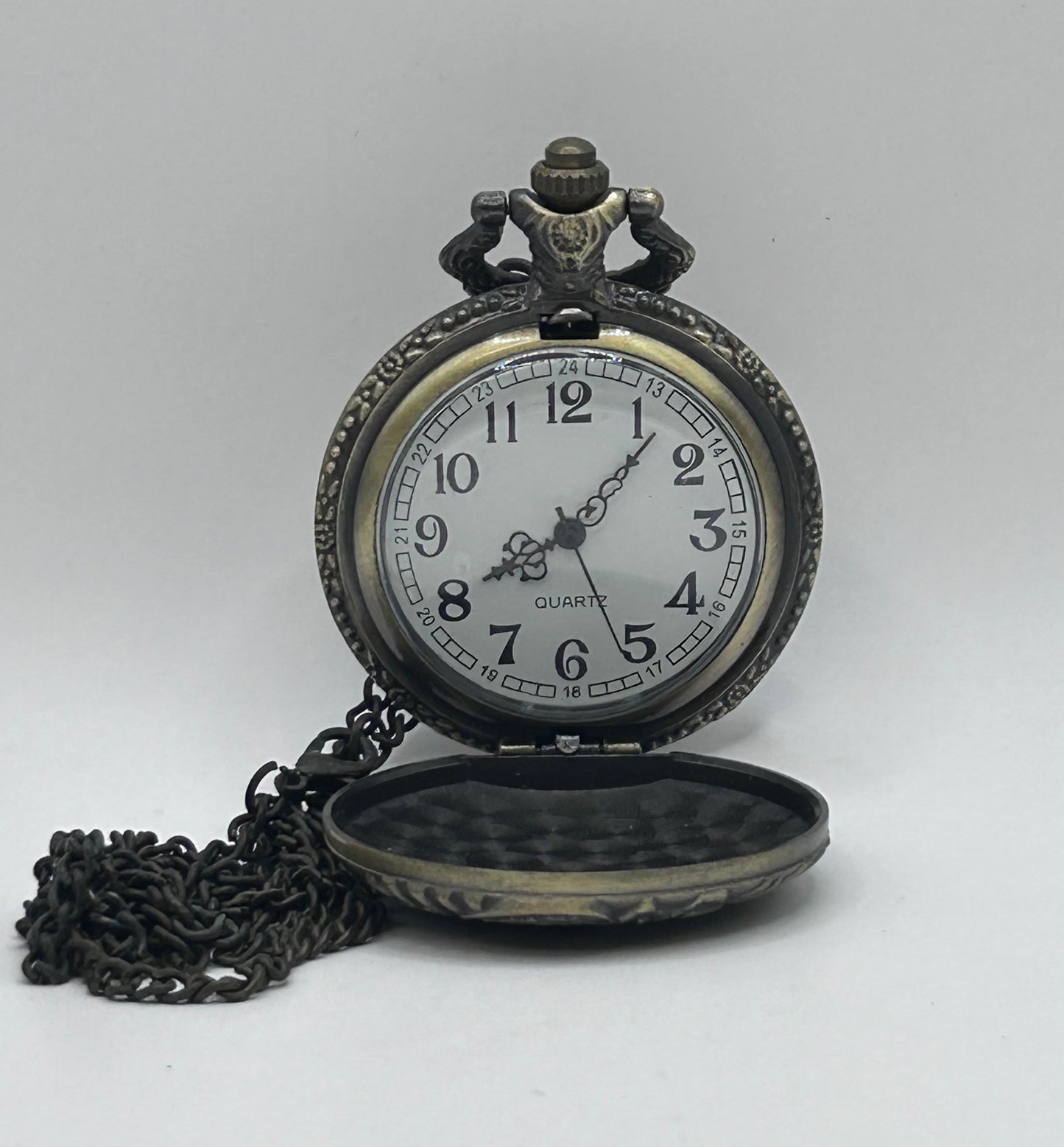 Vintage Railroad Pocket Watch Antique Case Brass Quartz Movement Steam Engine Train Image