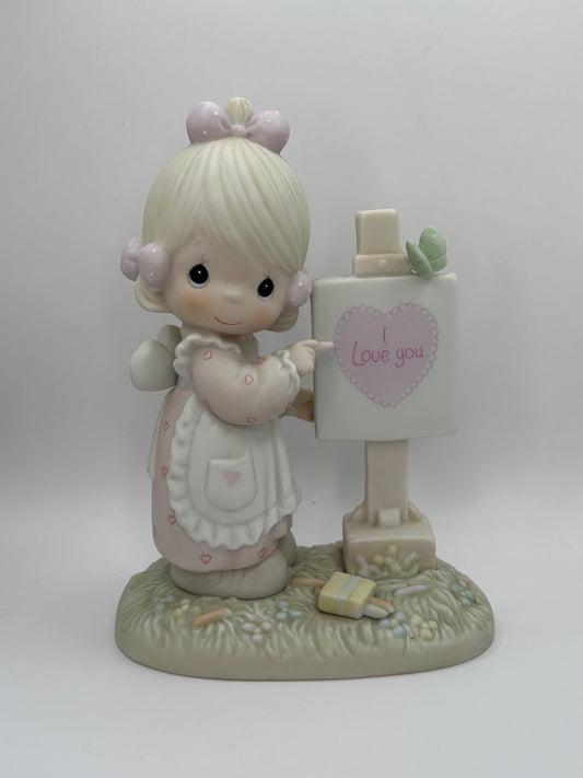 Precious Moments Loving You Dear Valentine Vintage 1986 Hand Painted Porcelain Figurine New Original Box Mint