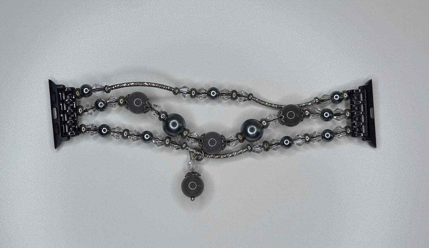 Apple Watch Band Women's Beaded Gray 5 3/4" Bracelet Band