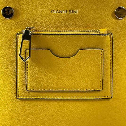 Gianni Bini Yellow Leather Tote Goldtone Hardware 3 Compartment Handbag Excellent Condition