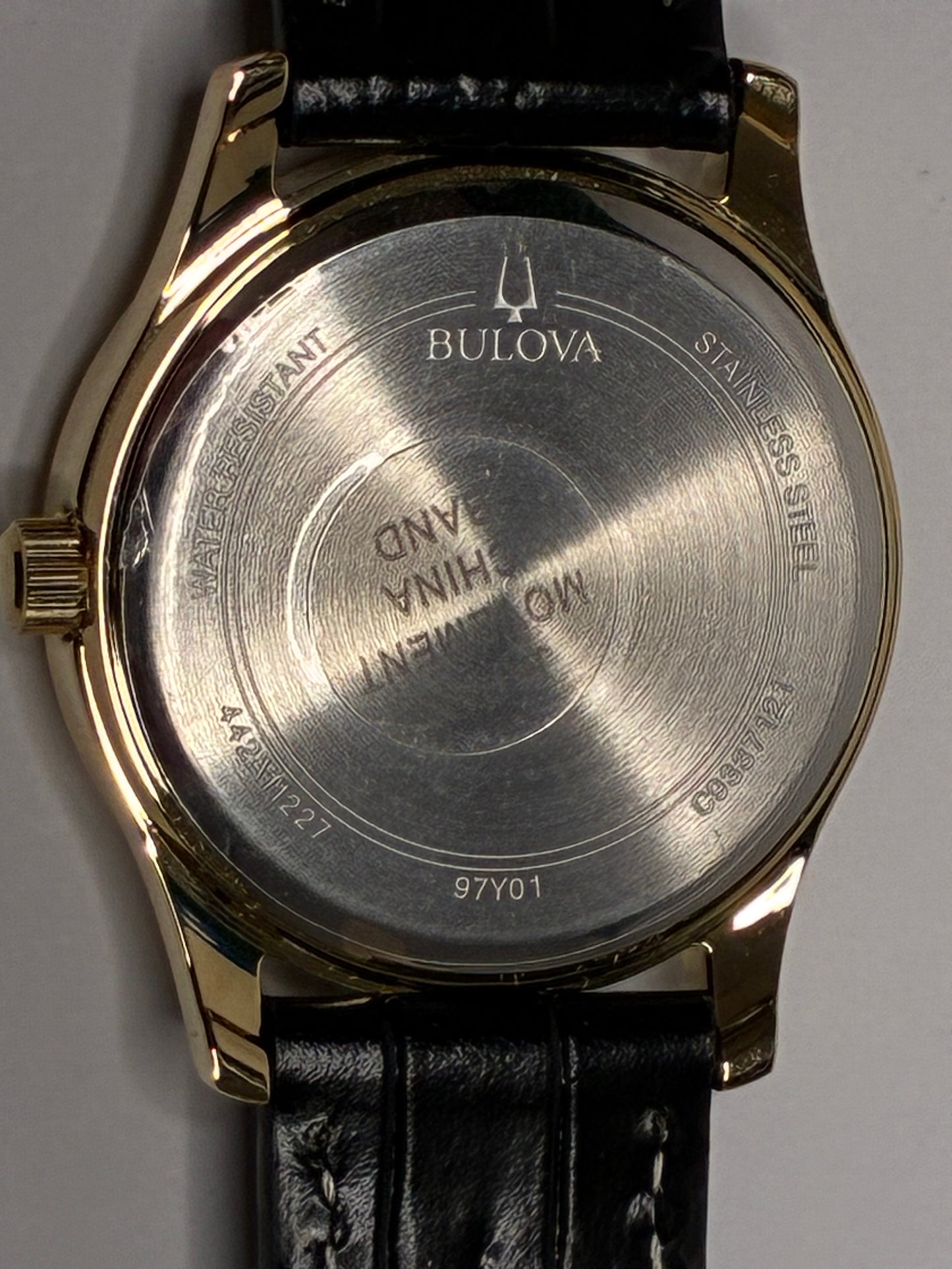 Bulova Diamond Accent Corporate Collection Women's Watch New in Original Box Gold-Tone Sunray Dial Black Leather Straps